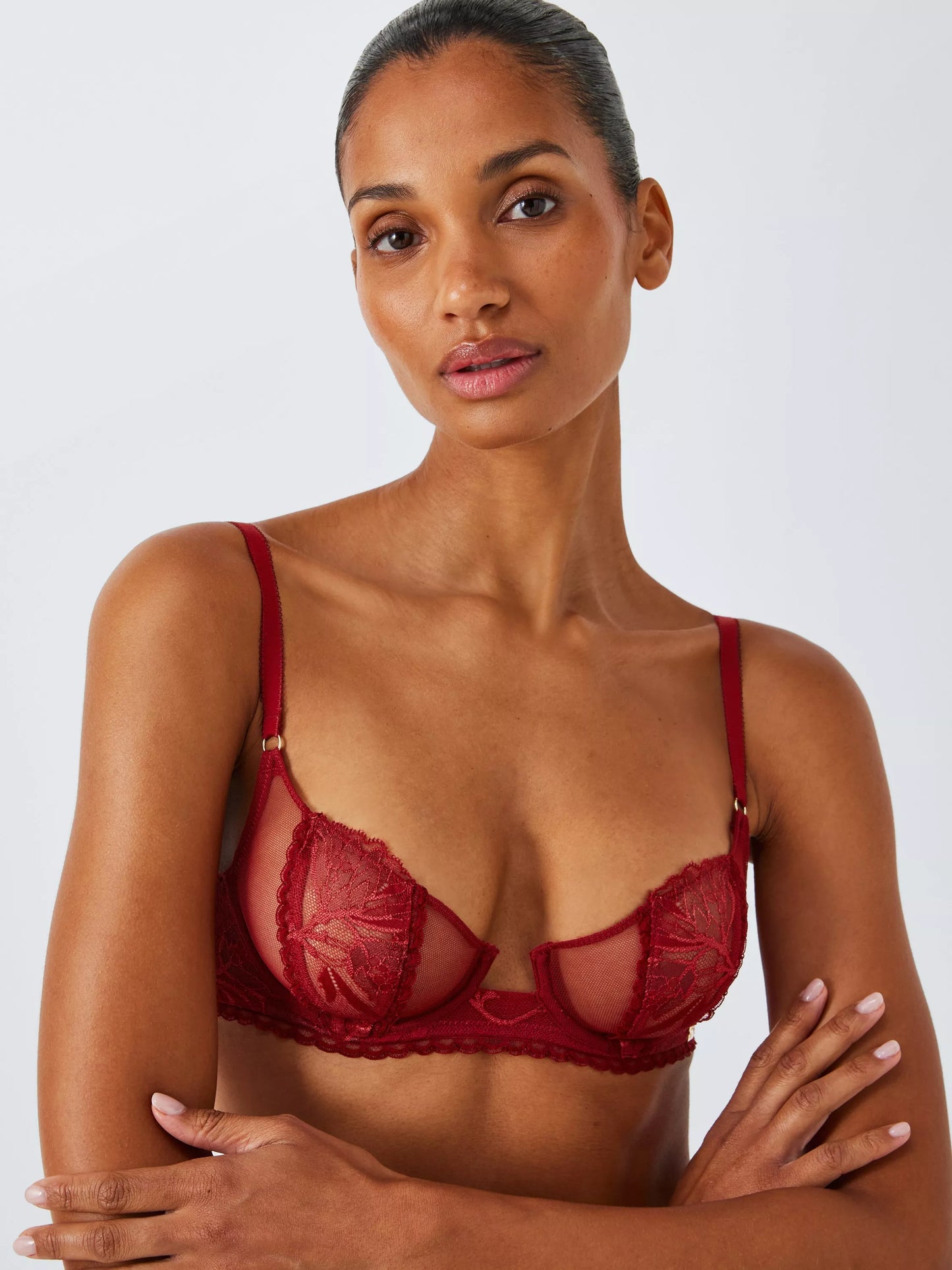 ‘Andrea’ floral lace, balcony bra in red