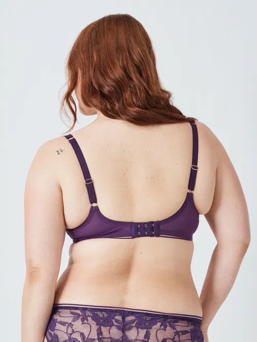‘Wren’ non padded balcony bra in purple, full support size 32E
