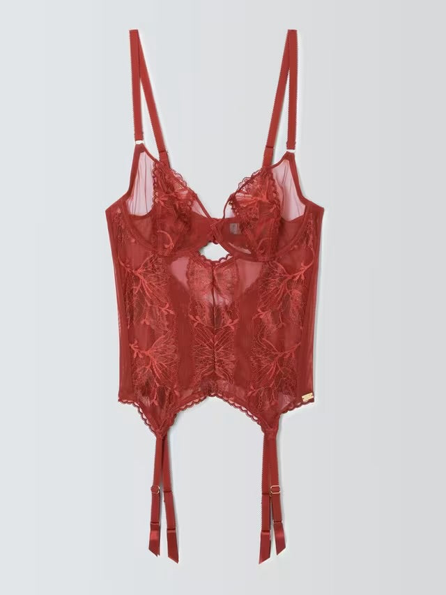 ‘Andrea’ floral lace basque in red