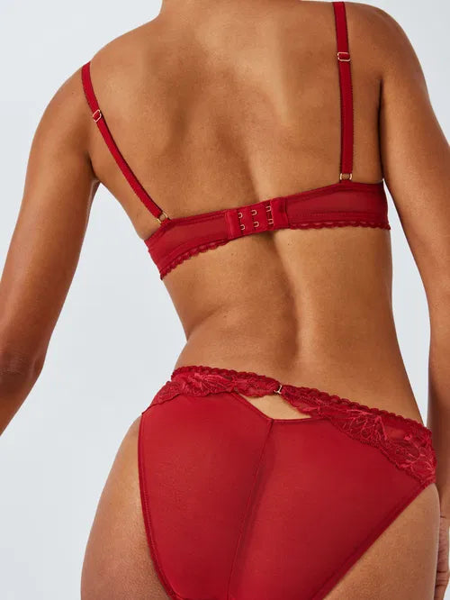 ‘Andrea’ floral lace bikini briefs in red size 16