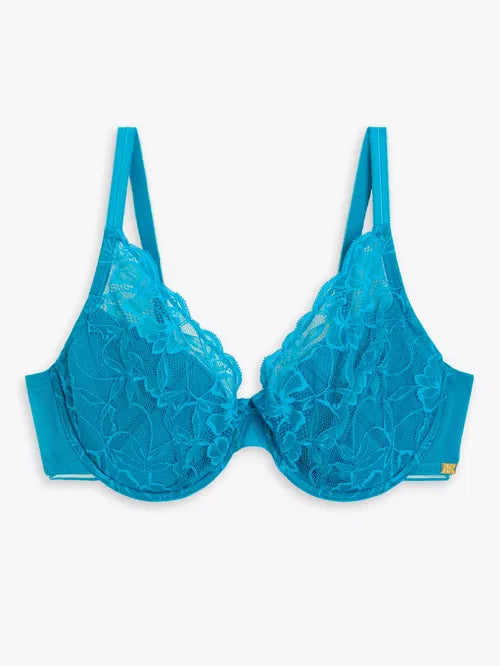 ‘Wren’ high apex, padded plunge bra in turquoise, full support