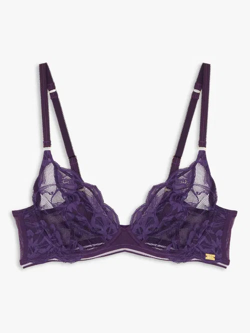 ‘Wren’ non padded balcony bra in purple, size 32DD