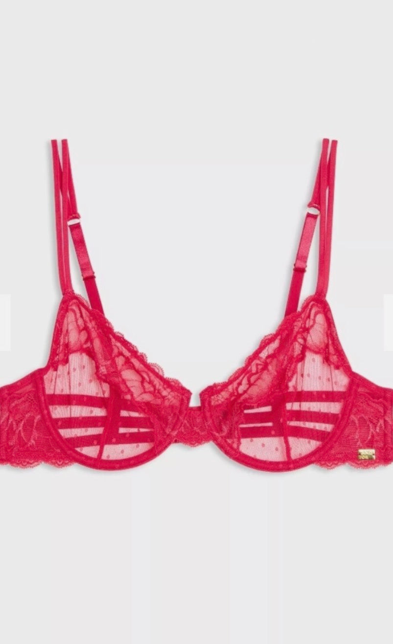 ‘Claudette’ spot balcony bra in red size 36C