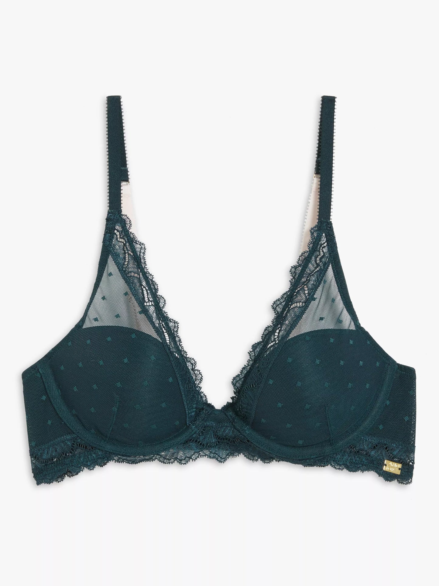 ‘Teagan’ high apex, lightly padded bra in forest green size 32B
