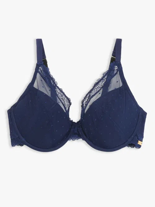 ‘Teagan’ high apex, lightly padded bra in navy, full support