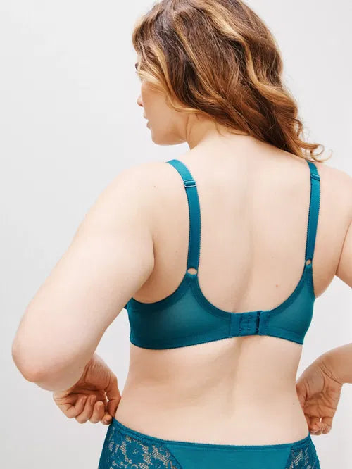 ‘Maisey’ non padded, lace edge bra, in teal