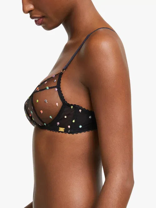 ‘Elsa’ spot underwired plunge bra in black size 34B