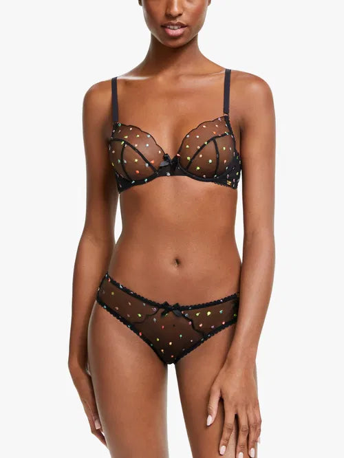 ‘Elsa’ spot underwired plunge bra in black size 34B