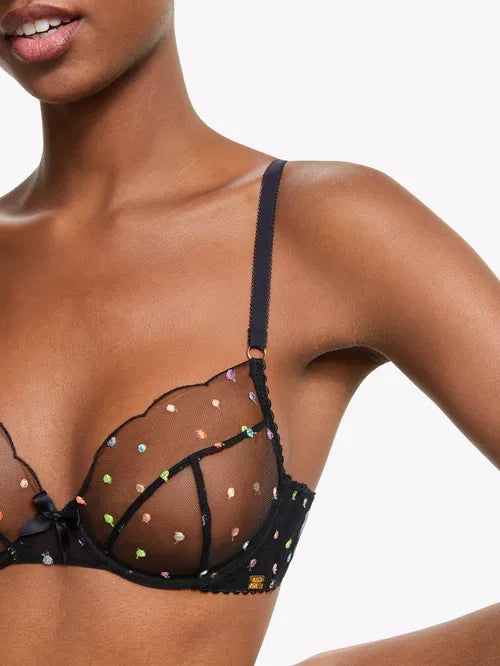 ‘Elsa’ spot underwired plunge bra in black size 34B