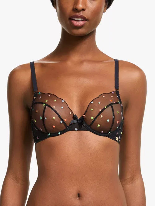 ‘Elsa’ spot underwired plunge bra in black size 34B