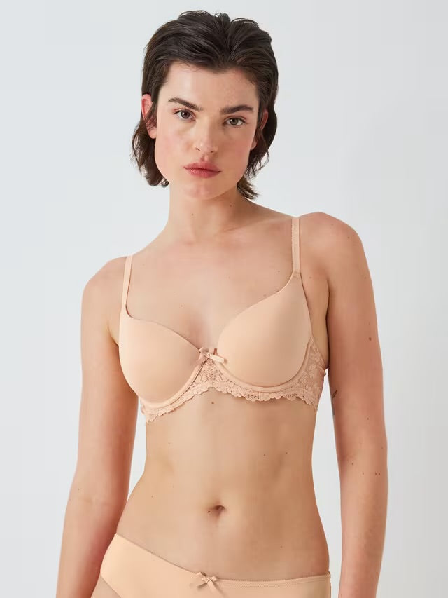 ‘Daisy’ memory foam, lace balcony bra in almond