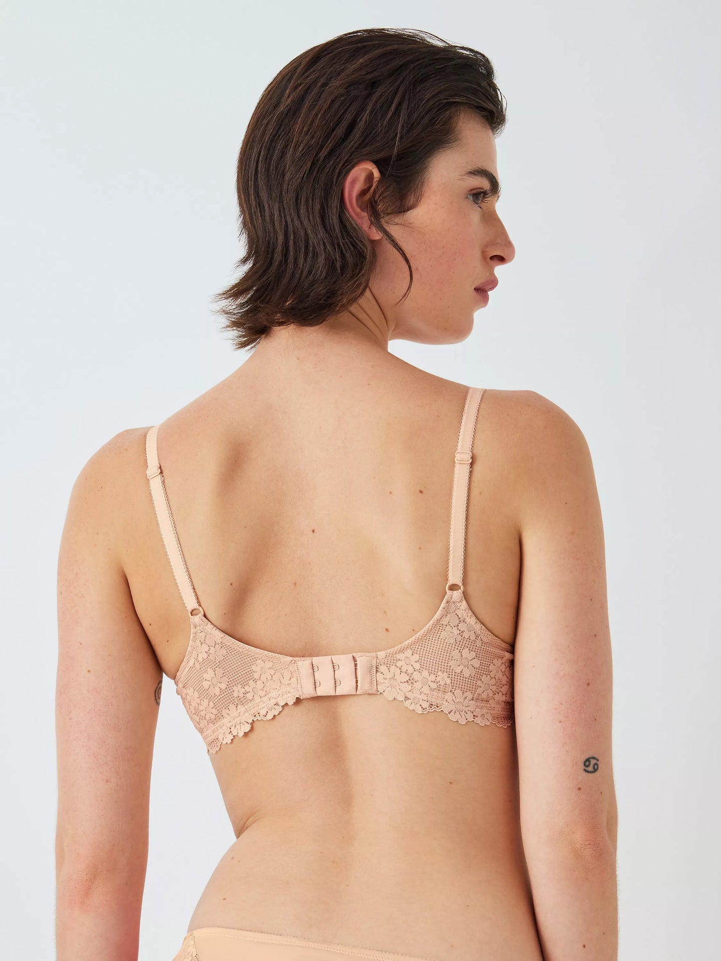 ‘Daisy’ memory foam, lace balcony bra in almond
