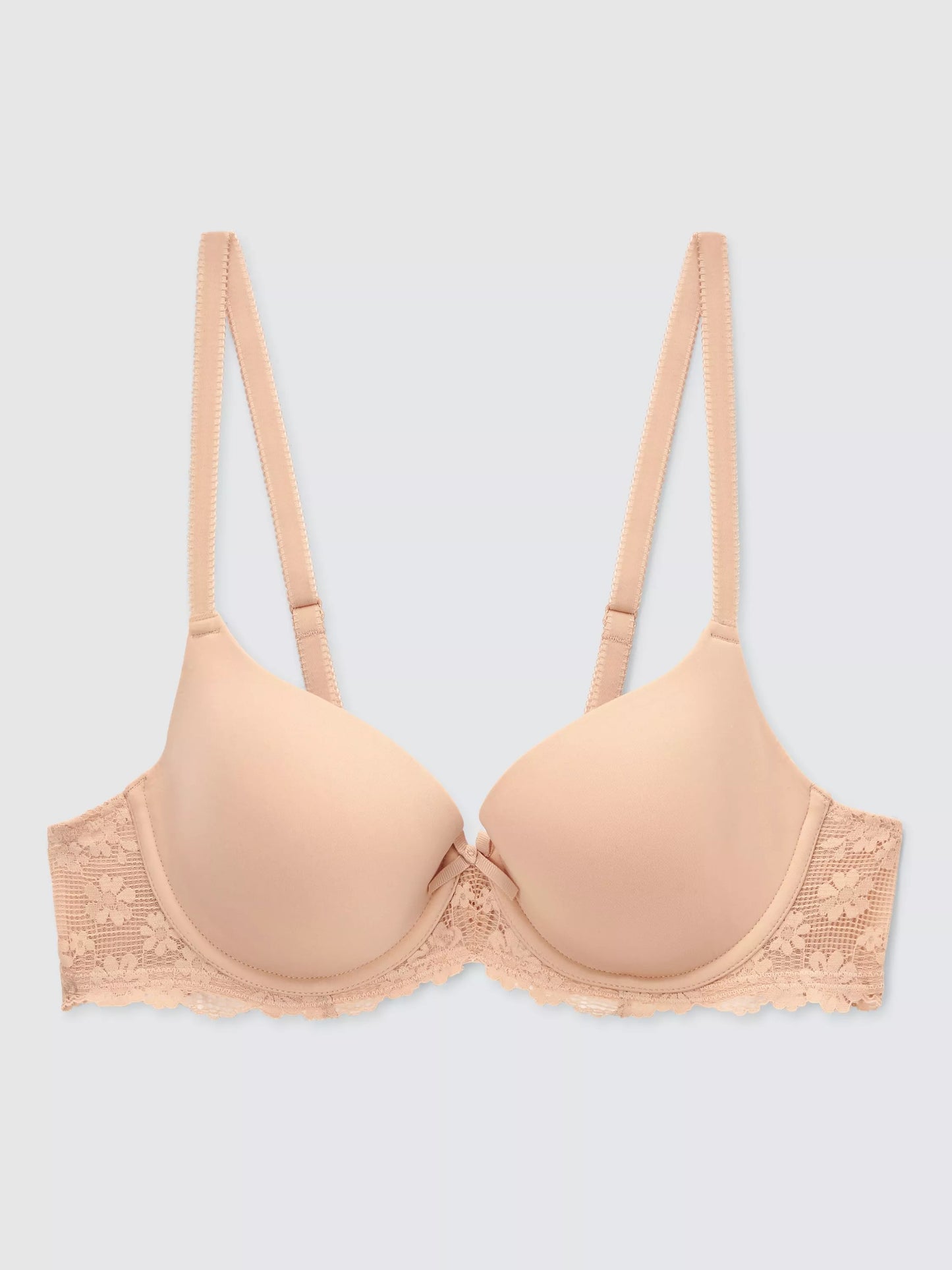 ‘Daisy’ memory foam, lace balcony bra in almond