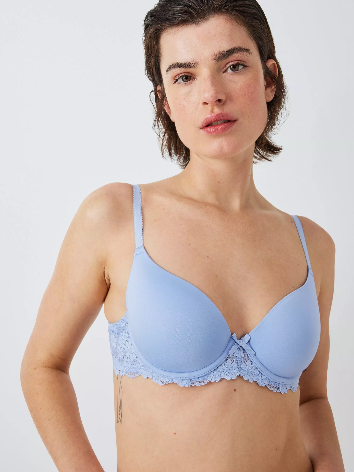 ‘Daisy’ memory foam, lace balcony bra in soft blue size 32F