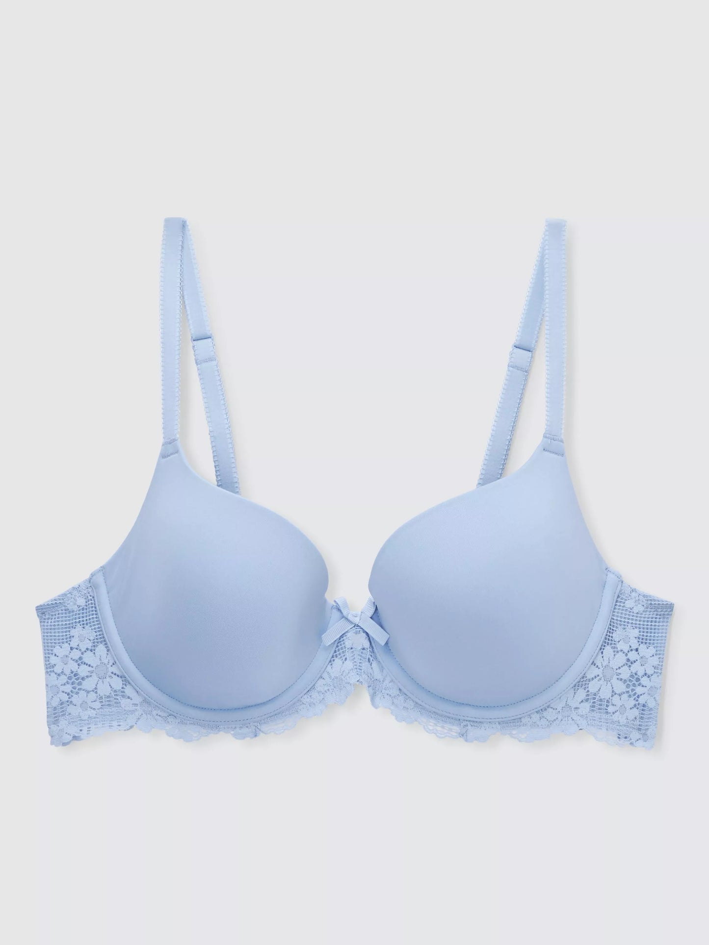 ‘Daisy’ memory foam, lace balcony bra in soft blue size 32F