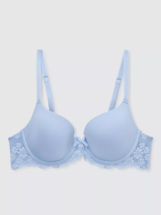‘Daisy’ memory foam, lace balcony bra in soft blue size 32F
