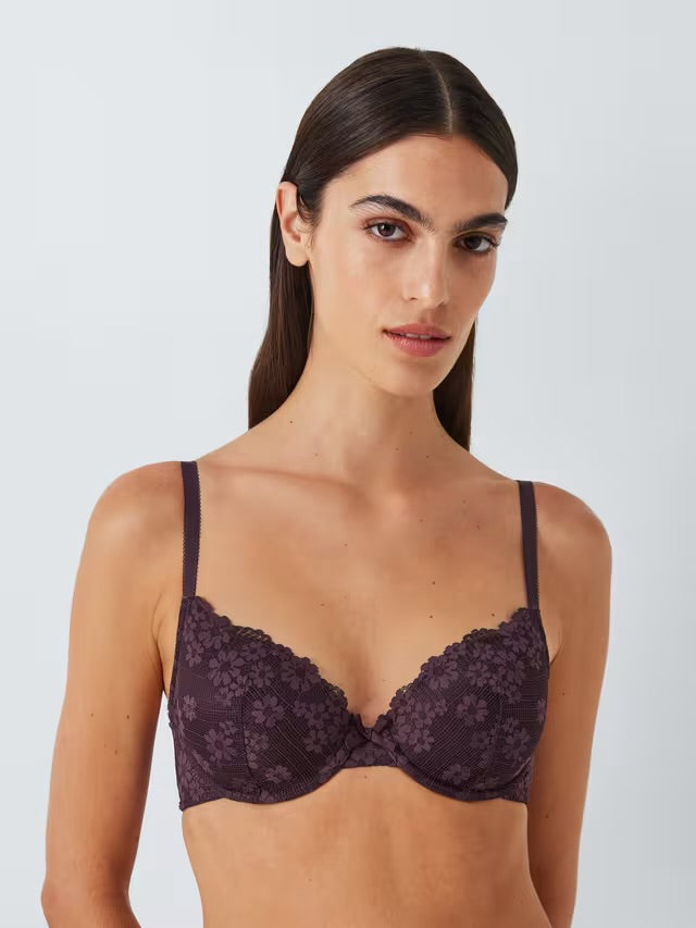 ‘Daisy’ lace plunge bra in plum size 30DD