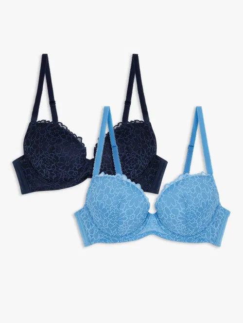 ‘Loreli’ lace padded bra PACK OF 2 cornflower/navy