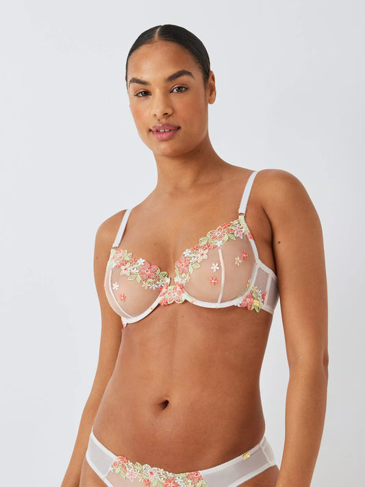 ‘Kiki’ floral crochet plunge bra in white