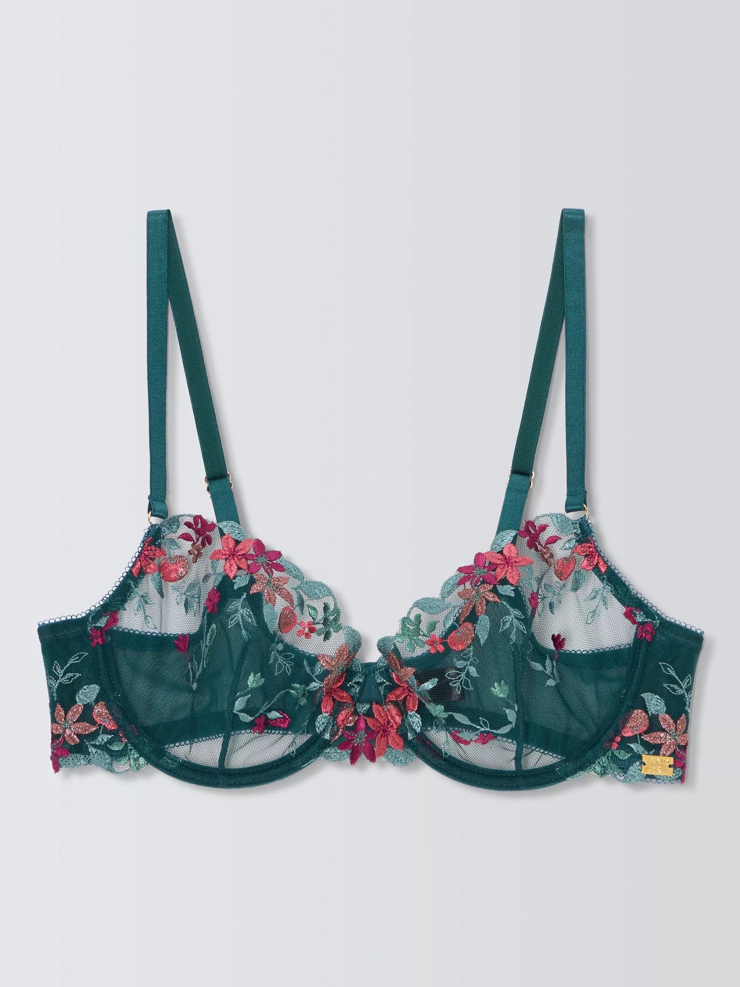 ‘Kiki’ fruity embroidered plunge bra in teal