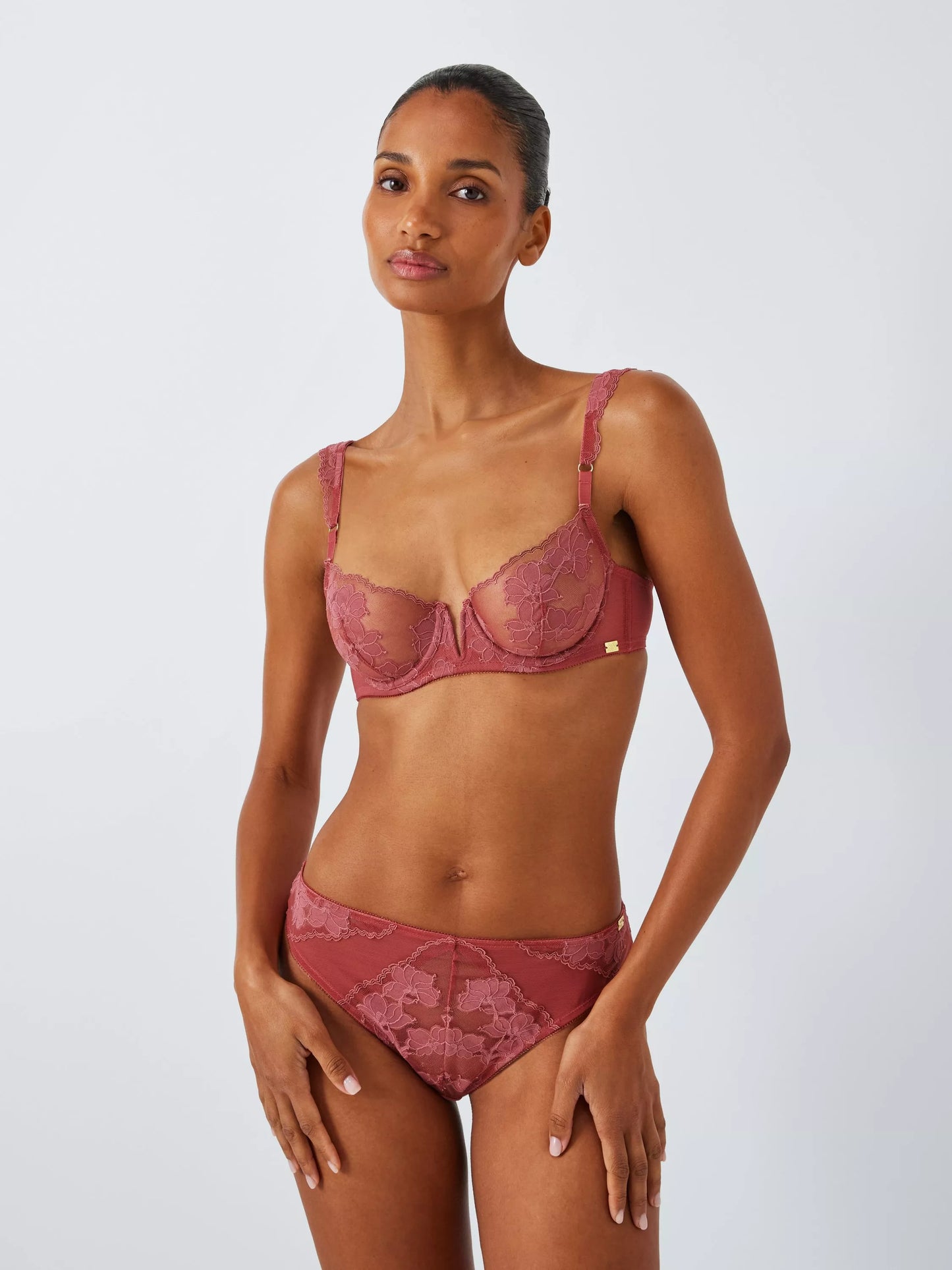 ‘Kellie’ lace balcony bra in mauve pink