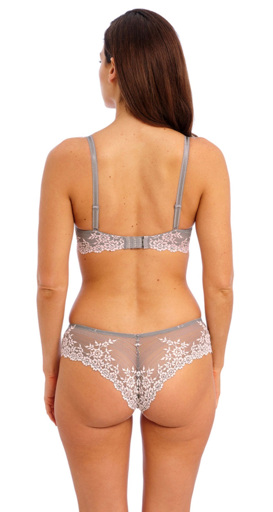 ‘Embrace’ lace plunge bra in smoke/crystal pink size 36C