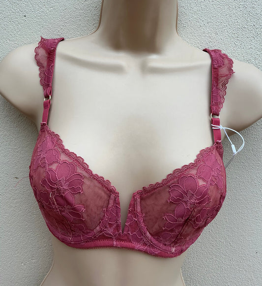 ‘Kellie’ lace balcony bra in mauve pink, full support