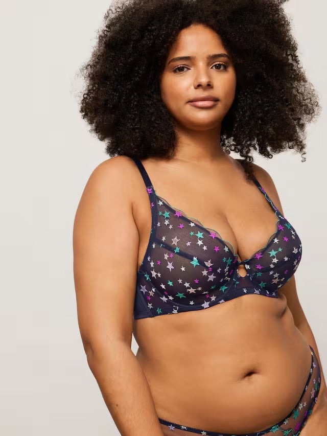‘Sienna’ star high apex bra in navy, full support