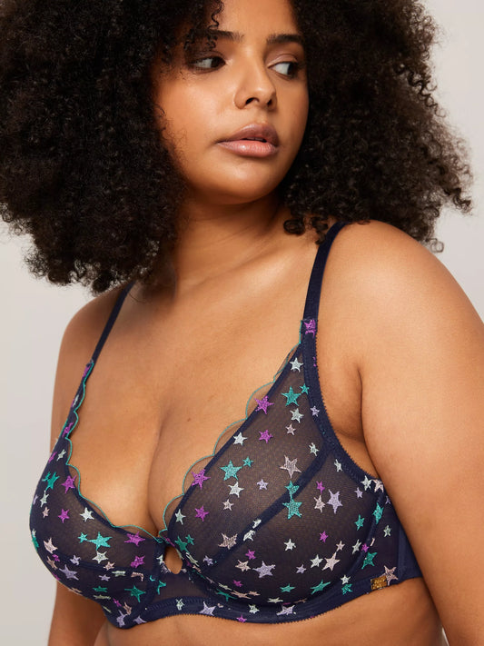 ‘Sienna’ star high apex bra in navy, full support