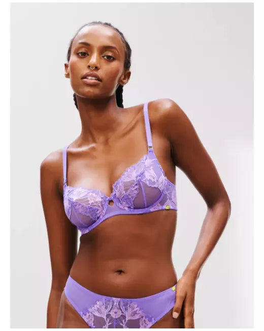 ‘Cecile’ floral lace balcony bra in lilac