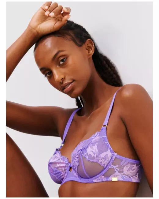 ‘Cecile’ floral lace balcony bra in lilac