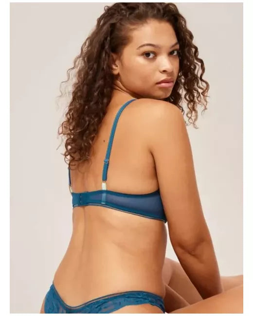 ‘Wren’ high apex, padded plunge bra in teal, full support