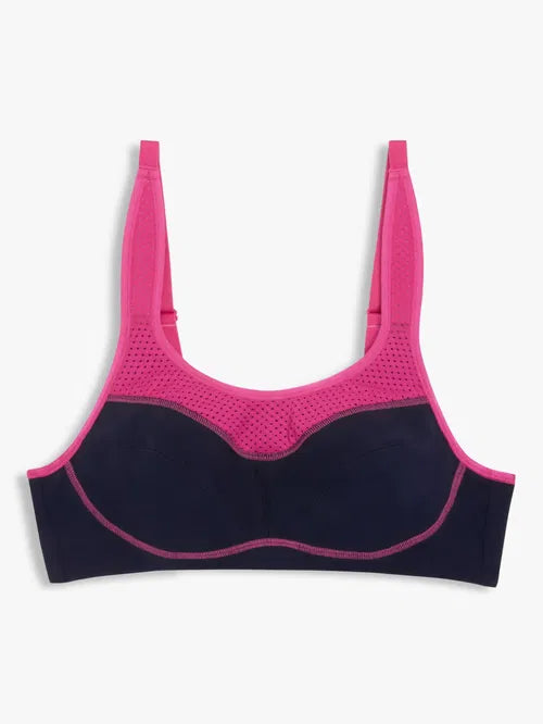 John Lewis ‘Mia’ non-wired sports bra in navy/fuchsia
