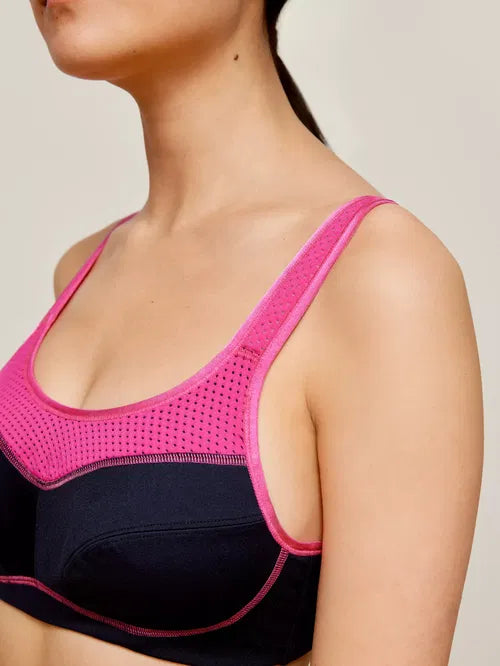 John Lewis ‘Mia’ non-wired sports bra in navy/fuchsia