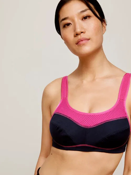 John Lewis ‘Mia’ non-wired sports bra in navy/fuchsia