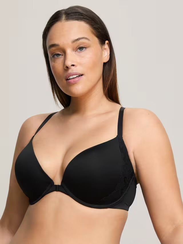 ‘Yasmin’ t shirt, front fastening bra in black