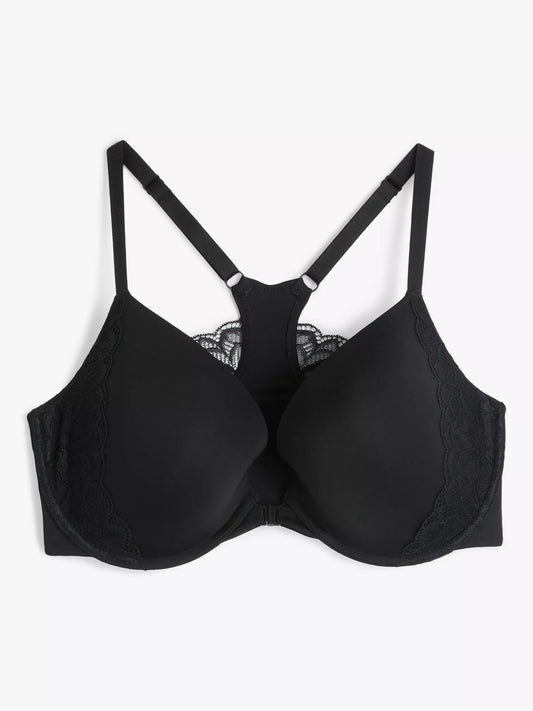 ‘Yasmin’ t shirt, front fastening bra in black