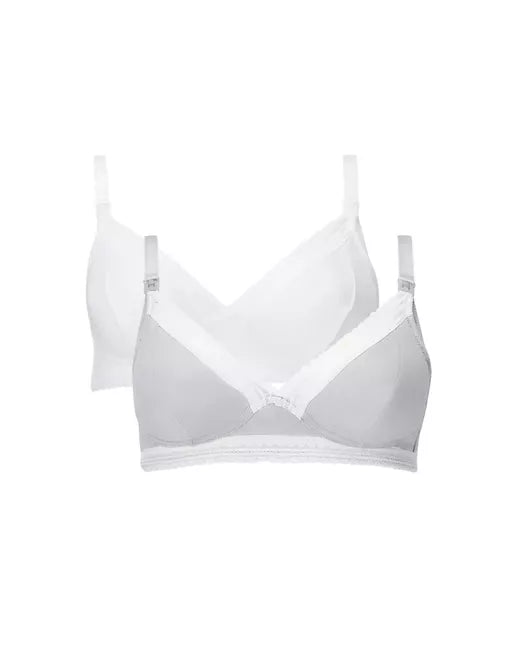 John Lewis PACK OF 2 lace trim drop cup nursing bras grey/white