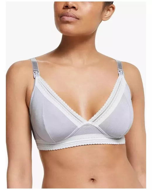 John Lewis PACK OF 2 lace trim drop cup nursing bras grey/white