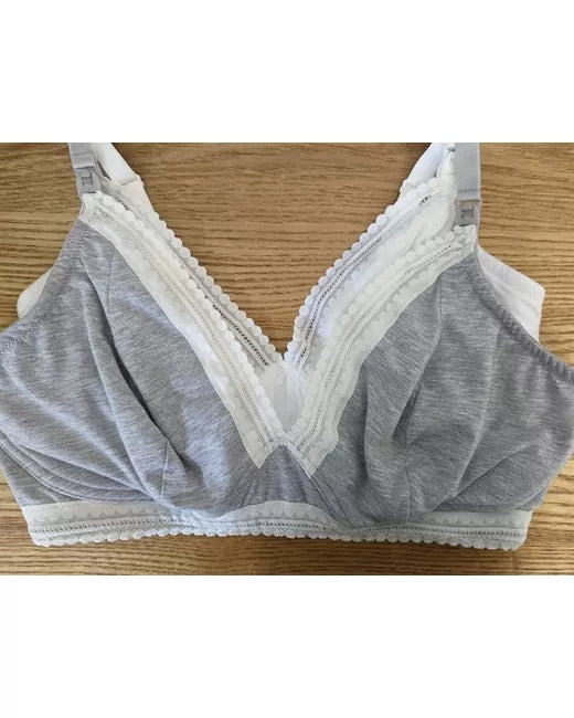 John Lewis PACK OF 2 lace trim drop cup nursing bras grey/white