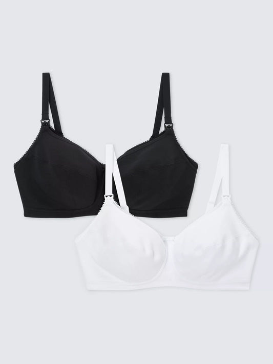 John Lewis cotton maternity/nursing bra PACK OF 2 black/white