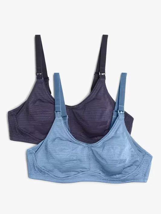John Lewis ‘Isabelle’ stripe, drop cup nursing bras PACK OF 2 navy/blue