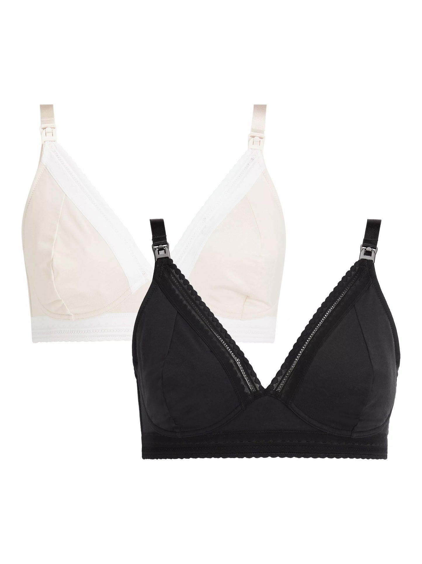 John Lewis PACK OF 2 lace trim drop cup nursing bras black/pink