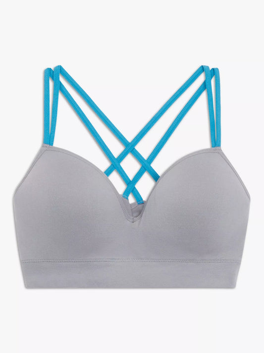 John Lewis ‘Amy’ yoga/pilates bra in grey/blue