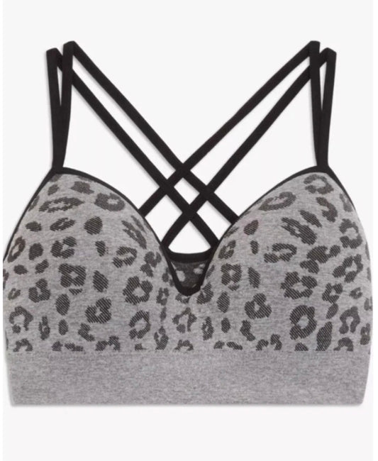 John Lewis ‘Amy’ yoga/pilates bra in grey leopard