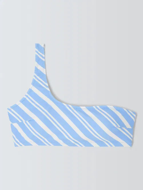 John Lewis one shoulder, striped bikini in powder blue