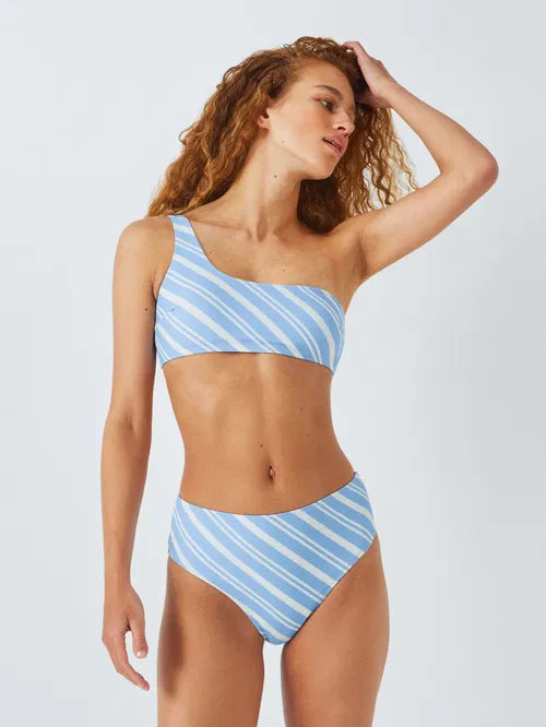 John Lewis one shoulder, striped bikini in powder blue