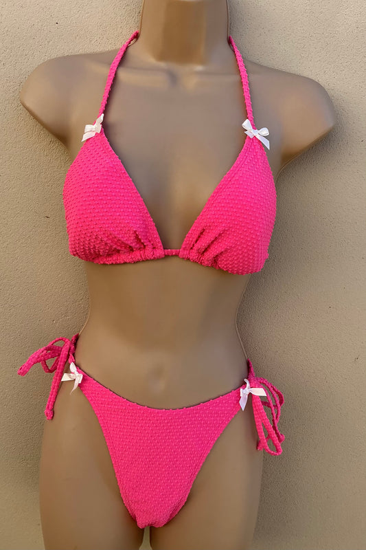 Pink popcorn bow bikini