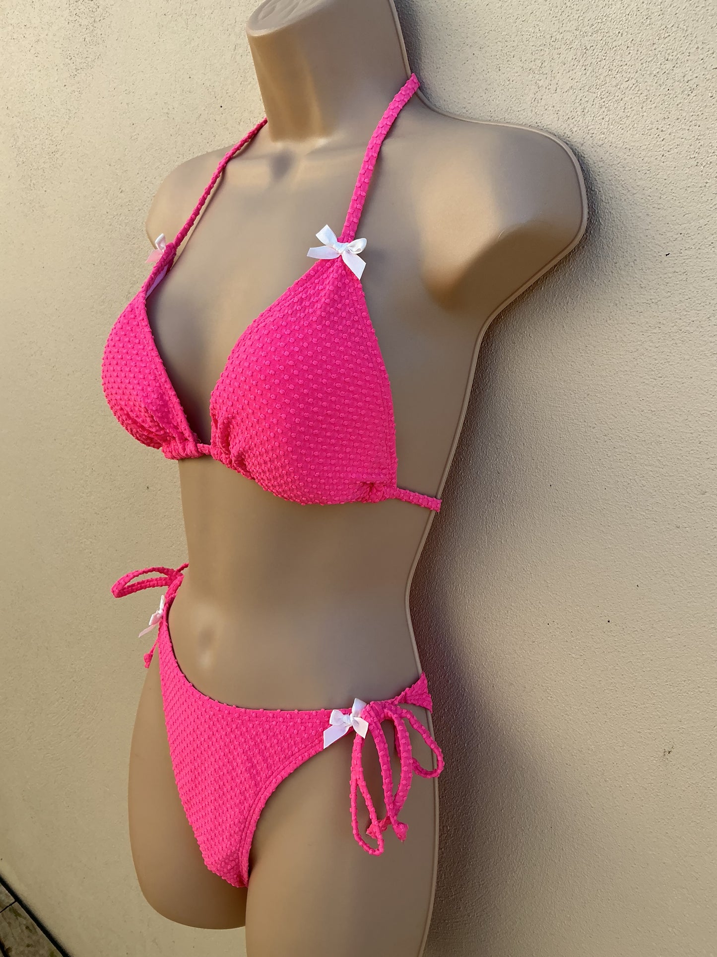 Pink popcorn bow bikini