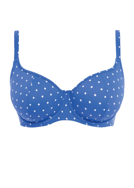 FREYA ‘Jewel cove’ padded bikini top in azure, size 34DD